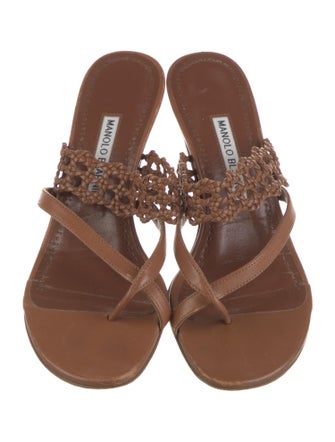 Manolo Blahnik Leather Braided Accents Slides