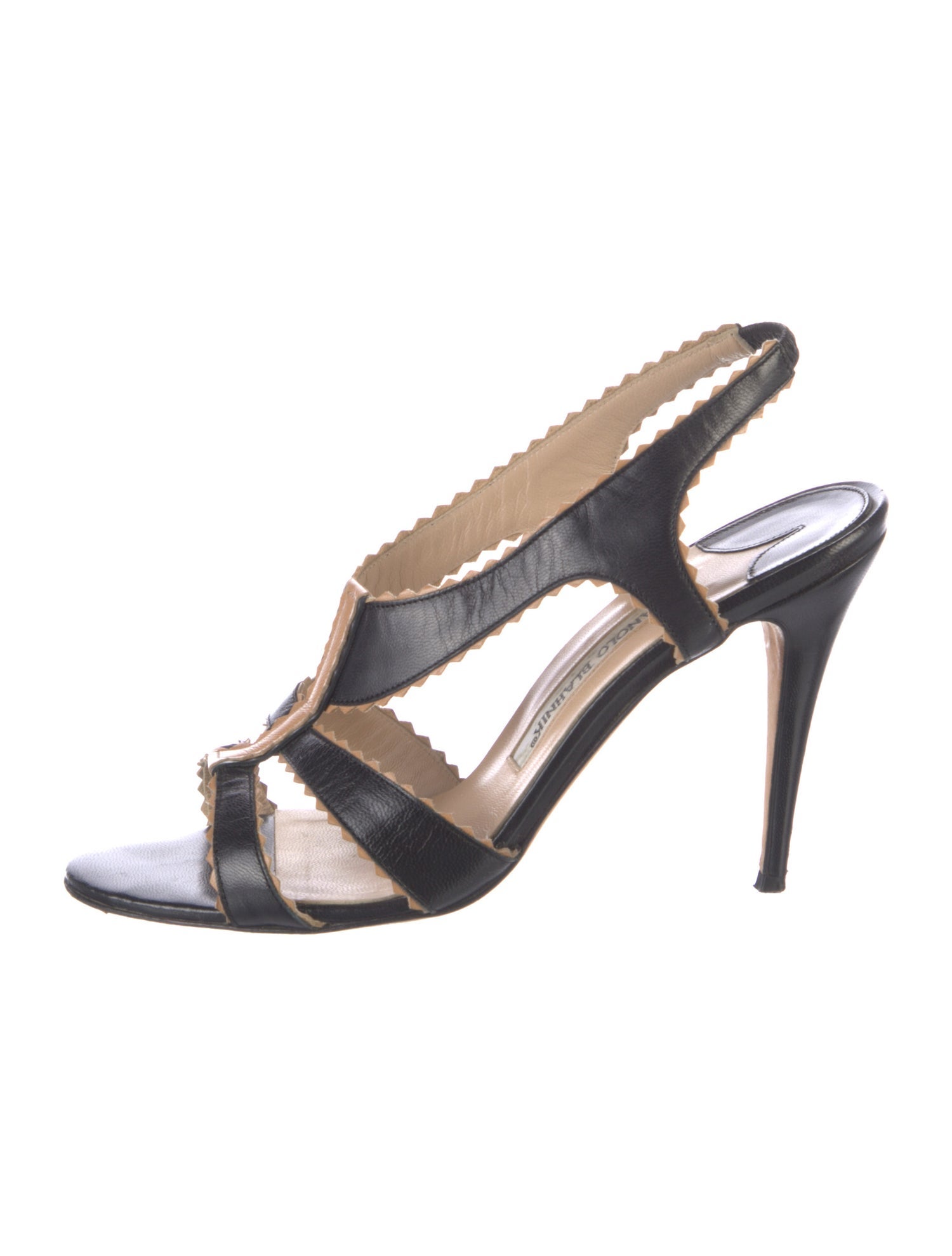 Manolo Blahnik Leather Scalloped Accent Slingback Sandals