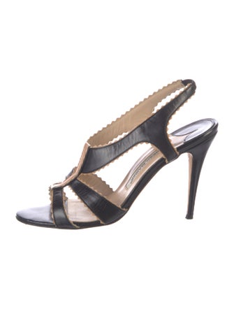 Manolo Blahnik Leather Scalloped Accent Slingback Sandals