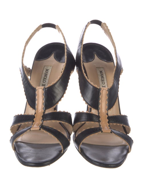 Manolo Blahnik Leather Scalloped Accent Slingback Sandals