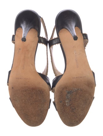 Manolo Blahnik Leather Scalloped Accent Slingback Sandals