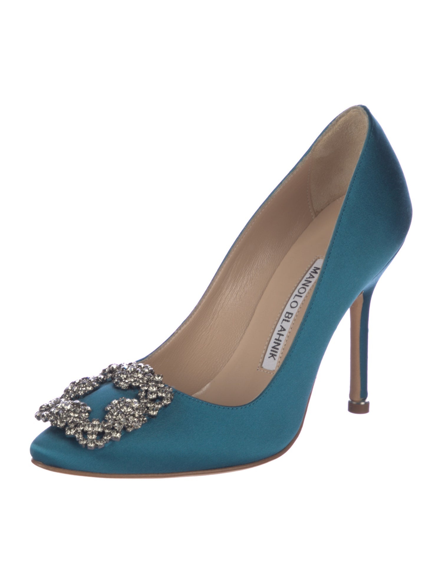 Manolo Blahnik Satin Crystal Embellishments Pumps