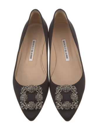 Manolo Blahnik Satin Crystal Embellishments Flats