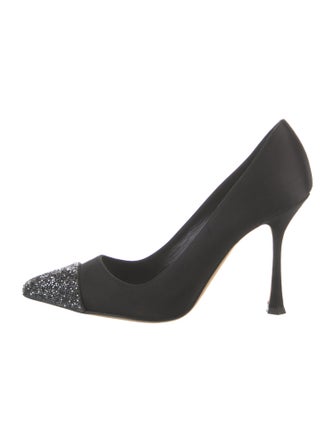 Manolo Blahnik Satin Crystal Embellishments Pumps