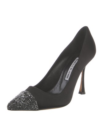 Manolo Blahnik Satin Crystal Embellishments Pumps