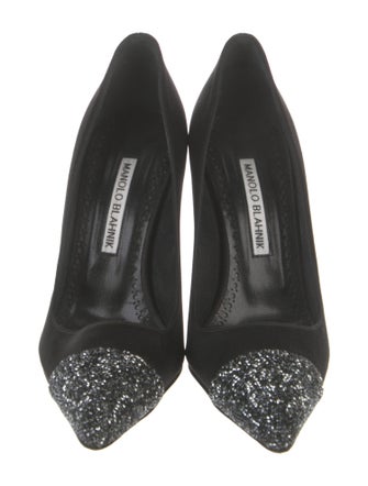 Manolo Blahnik Satin Crystal Embellishments Pumps