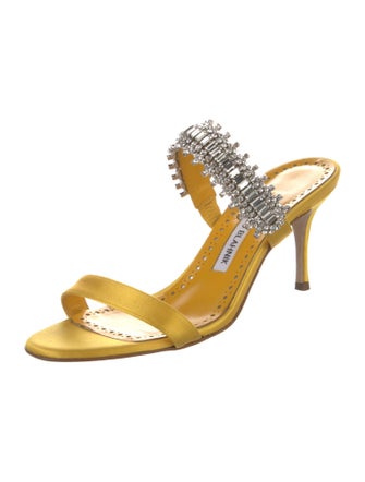 Manolo Blahnik Satin Crystal Embellishments Sandals