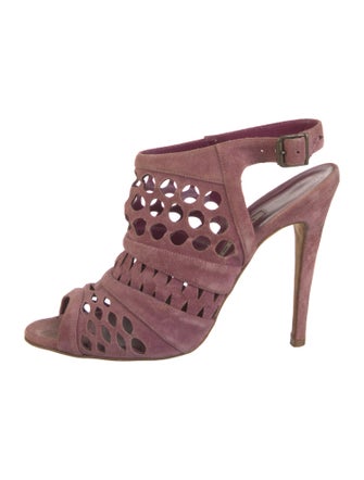 Manolo Blahnik Suede Lasercut Accents Slingback Pumps