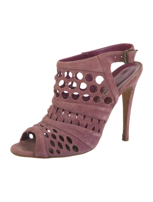 Manolo Blahnik Suede Lasercut Accents Slingback Pumps