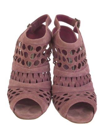 Manolo Blahnik Suede Lasercut Accents Slingback Pumps