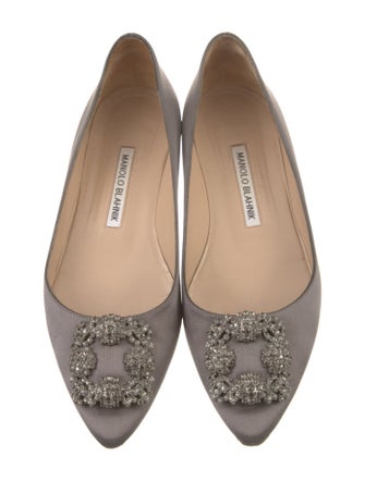Manolo Blahnik Satin Crystal Embellishments Flats