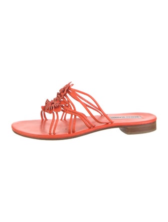 Manolo Blahnik Leather Ruffle Embellishment Slides