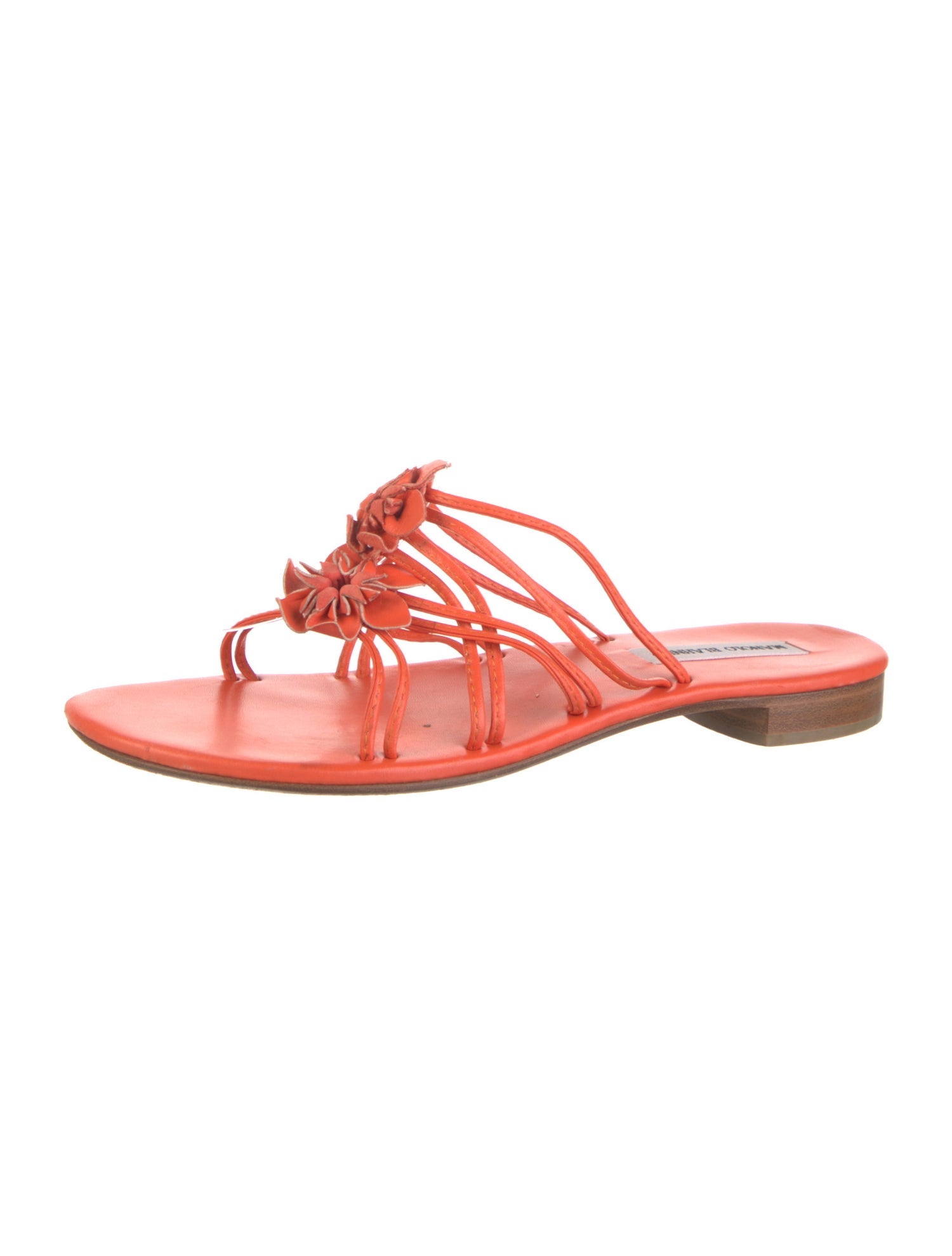 Manolo Blahnik Leather Ruffle Embellishment Slides