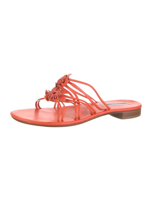 Manolo Blahnik Leather Ruffle Embellishment Slides