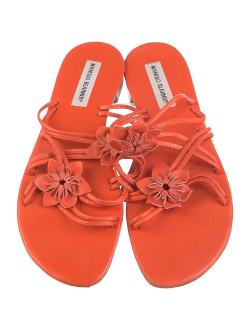 Manolo Blahnik Leather Ruffle Embellishment Slides