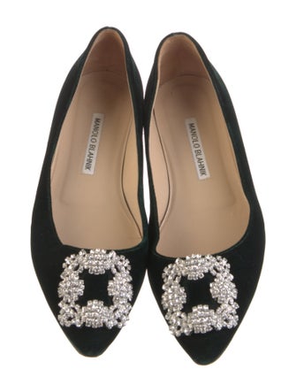 Manolo Blahnik Satin Crystal Embellishments Flats