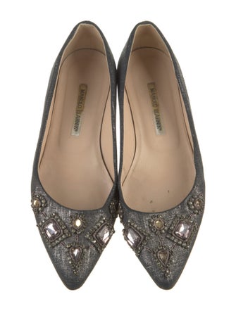 Manolo Blahnik Denim Crystal Embellishments Flats