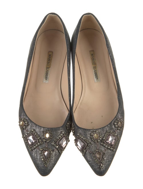 Manolo Blahnik Denim Crystal Embellishments Flats