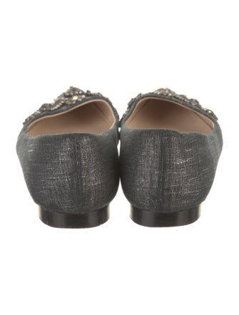 Manolo Blahnik Denim Crystal Embellishments Flats