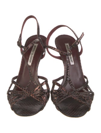 Manolo Blahnik Snakeskin Animal Print T-Strap Sandals