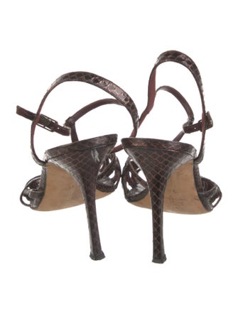 Manolo Blahnik Snakeskin Animal Print T-Strap Sandals