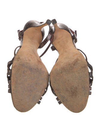 Manolo Blahnik Snakeskin Animal Print T-Strap Sandals