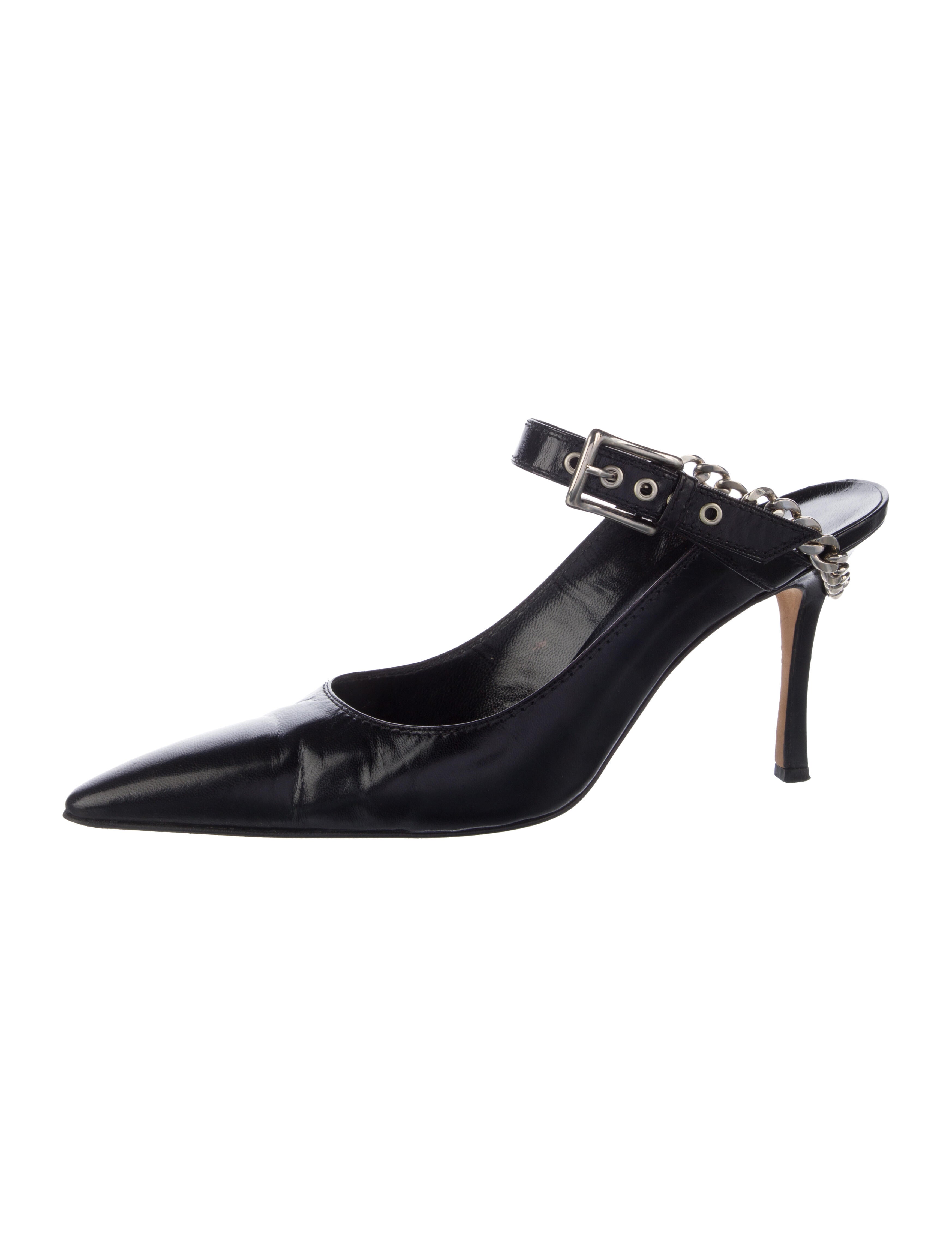Manolo Blahnik Leather Chain-Link Accents Mules