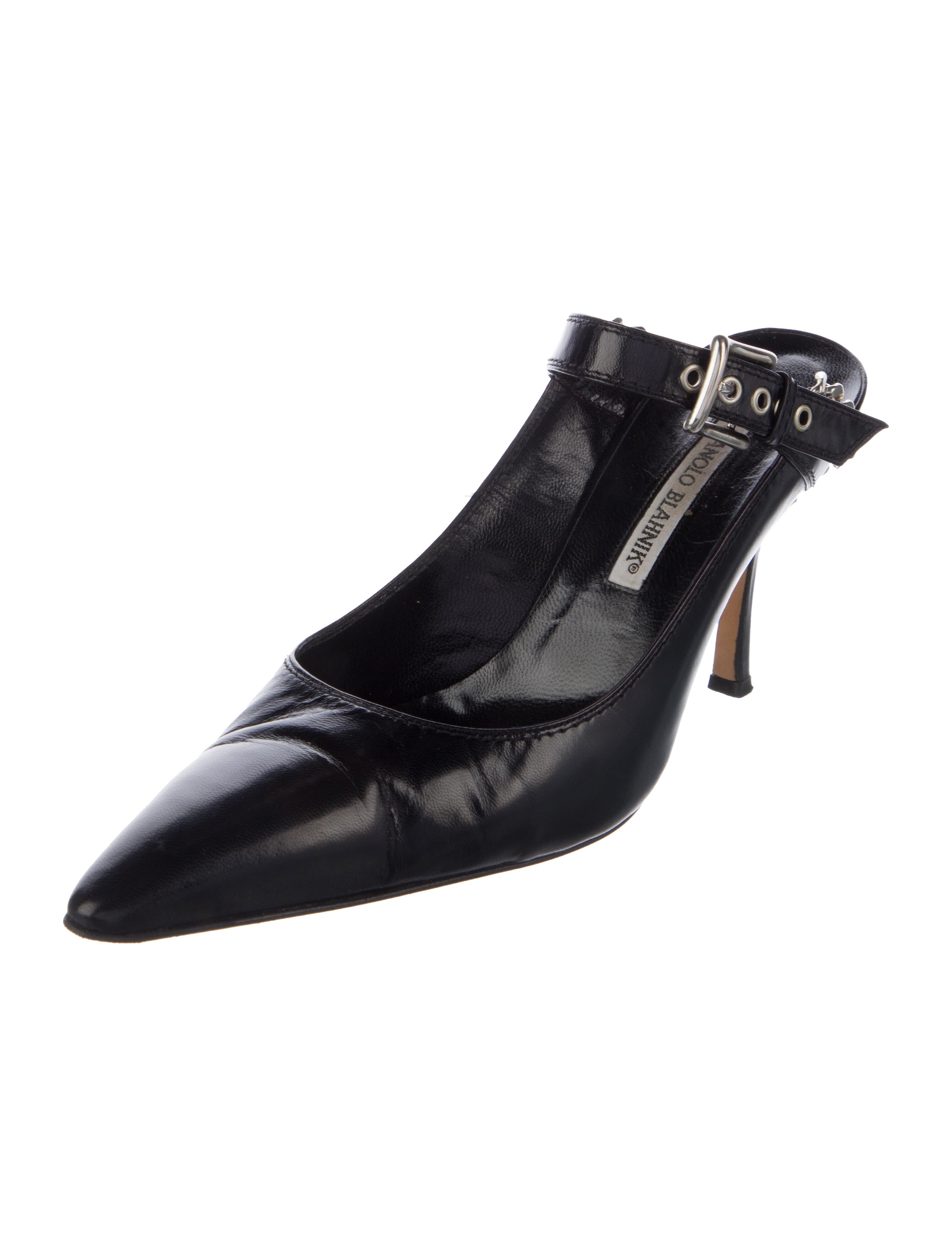 Manolo Blahnik Leather Chain-Link Accents Mules