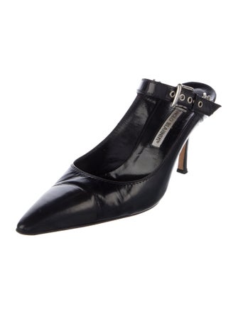 Manolo Blahnik Leather Chain-Link Accents Mules