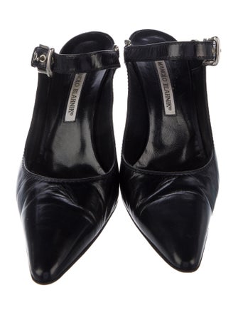 Manolo Blahnik Leather Chain-Link Accents Mules