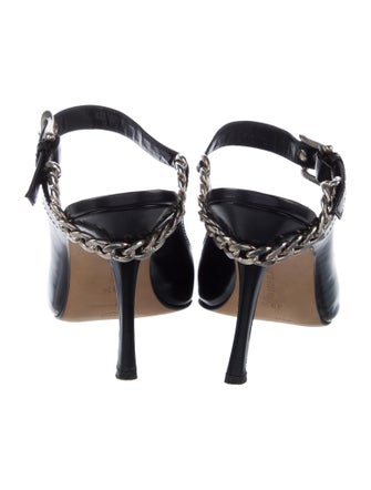 Manolo Blahnik Leather Chain-Link Accents Mules