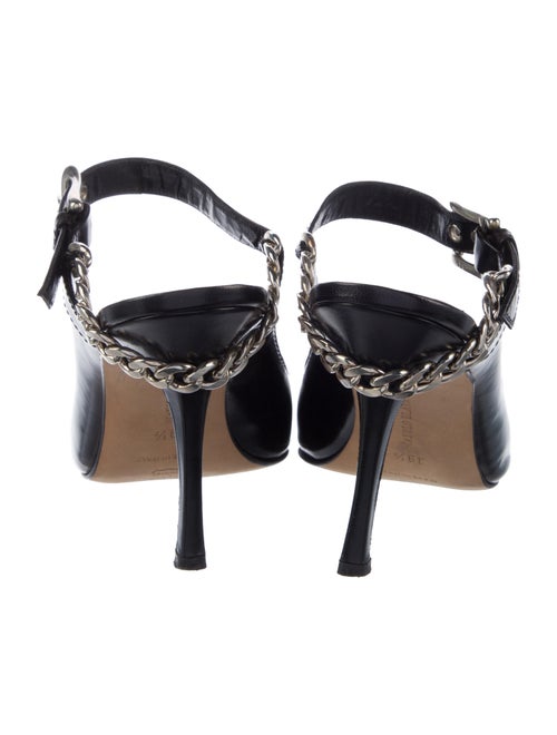 Manolo Blahnik Leather Chain-Link Accents Mules