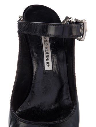 Manolo Blahnik Leather Chain-Link Accents Mules