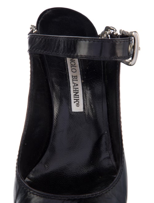 Manolo Blahnik Leather Chain-Link Accents Mules