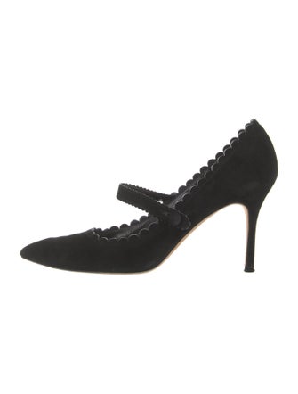 Manolo Blahnik Suede Scalloped Accent Pumps