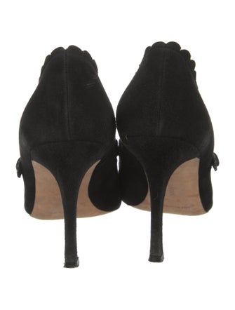 Manolo Blahnik Suede Scalloped Accent Pumps