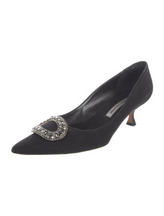 Manolo Blahnik Satin Crystal Embellishments Pumps