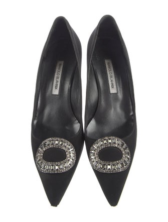 Manolo Blahnik Satin Crystal Embellishments Pumps