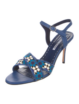 Manolo Blahnik Leather Floral Print Slingback Sandals