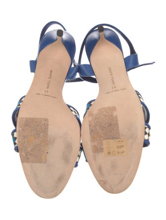 Manolo Blahnik Leather Floral Print Slingback Sandals