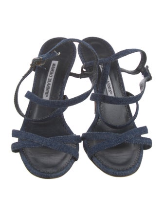 Manolo Blahnik Denim Slingback Sandals