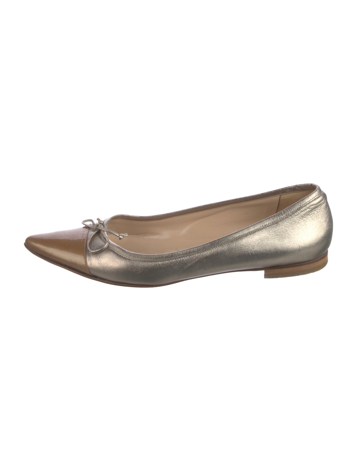 Manolo Blahnik Leather Bow Accents Ballet Flats
