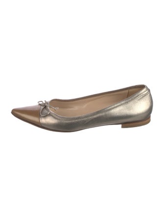 Manolo Blahnik Leather Bow Accents Ballet Flats