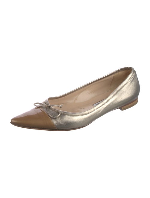 Manolo Blahnik Leather Bow Accents Ballet Flats
