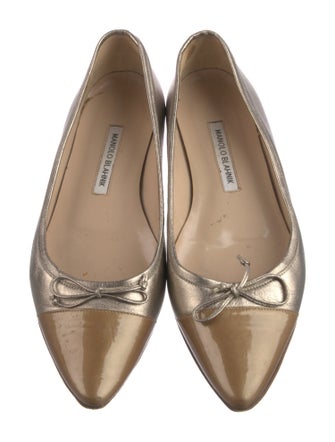 Manolo Blahnik Leather Bow Accents Ballet Flats
