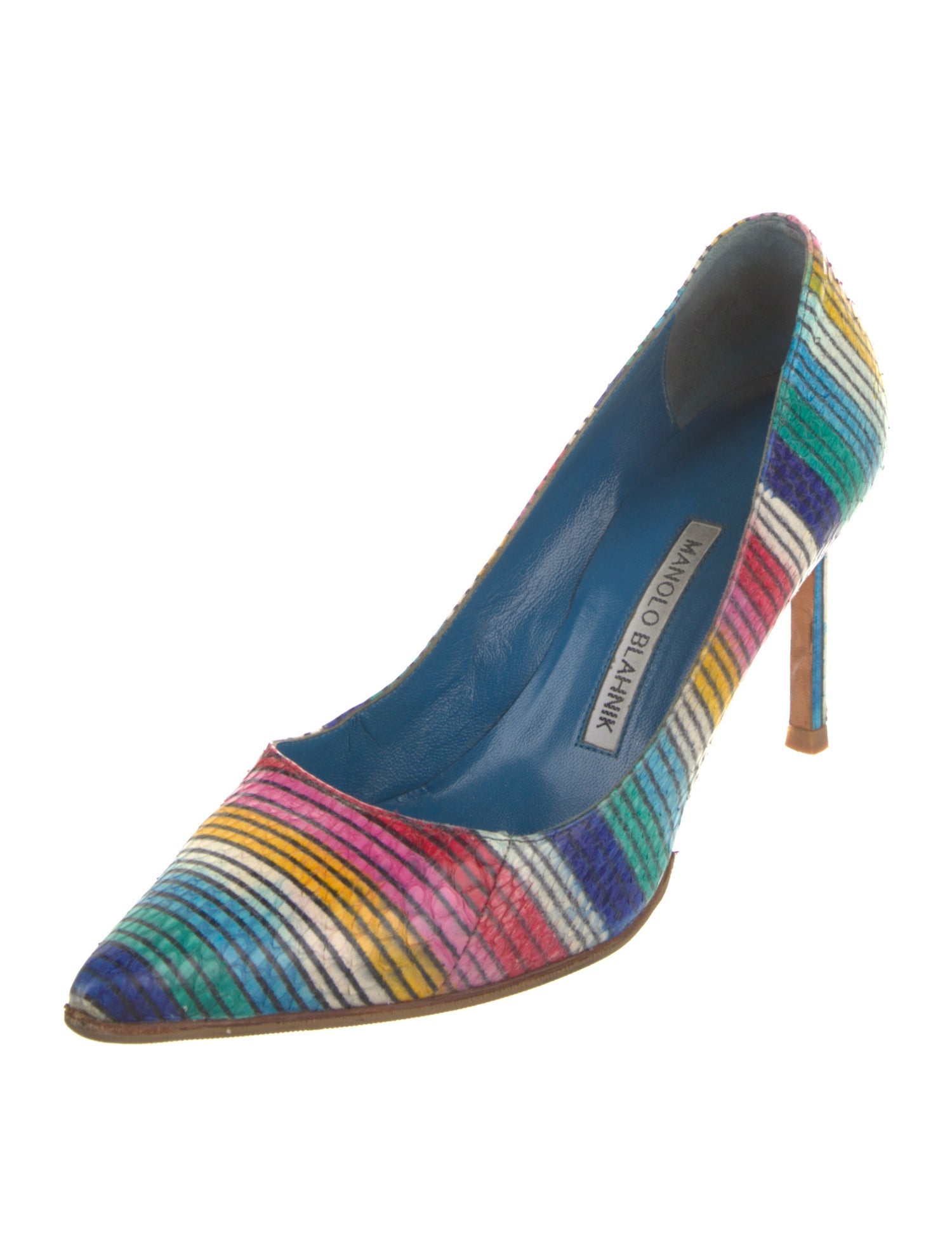 Manolo Blahnik Snakeskin Striped Pumps