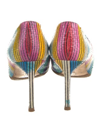 Manolo Blahnik Snakeskin Striped Pumps