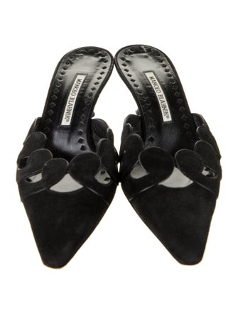 Manolo Blahnik Suede Cutout Accent Mules
