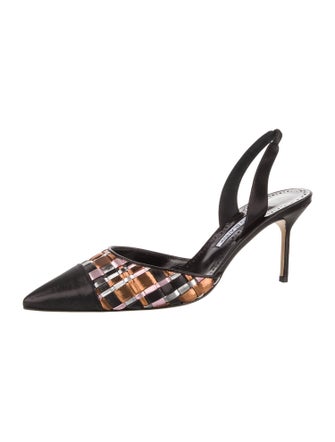 Manolo Blahnik Satin Printed Slingback Pumps