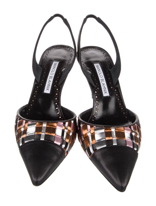 Manolo Blahnik Satin Plaid Print Slingback Pumps